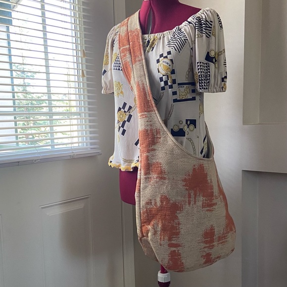 YO-LAN handmade cream and orange lined, sling mailman tote bag. NWOT. - Picture 3 of 8